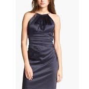 Eliza J Midnight Blue Sleeveless Cocktail Dress Satin Roushed Party Dress